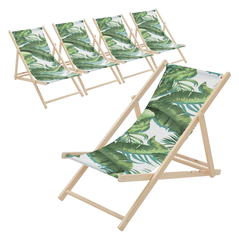 ECD Germany | Gartenliege klappbar aus Holz mit Floral Muster Strandliege Strandstuhl Sonnenliege
