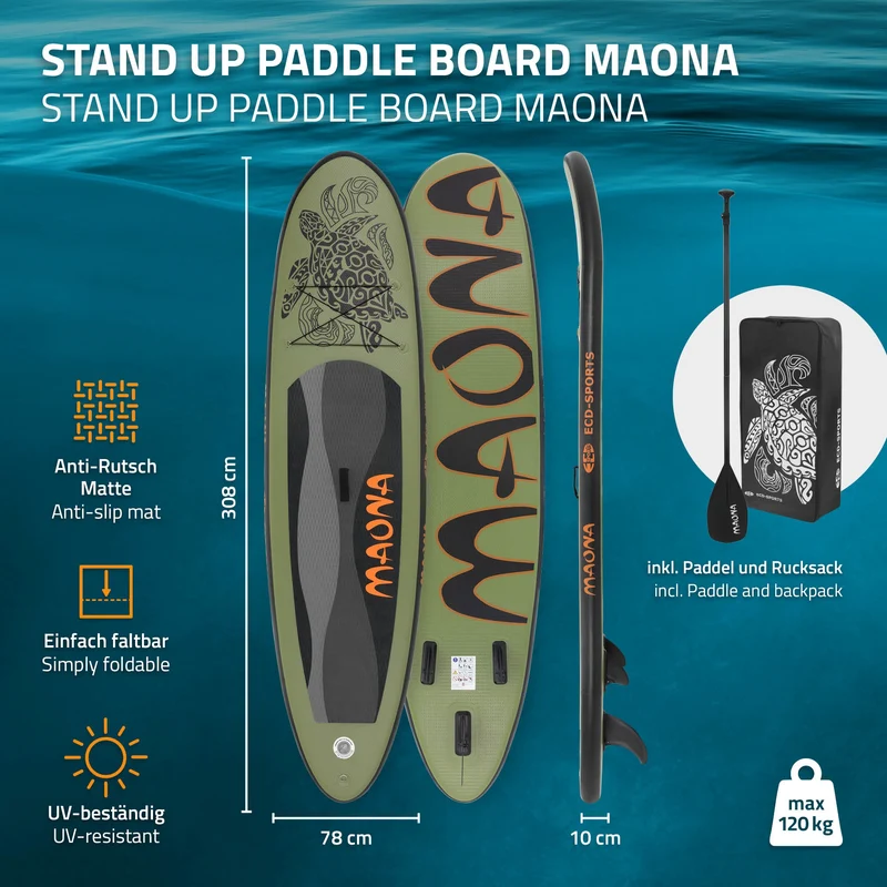 Stand Up Paddle aufblasbares SUP Board Maona 308x76x10 cm in Rosa aus PVC inkl. Pumpe und Tragetasche