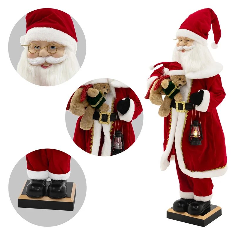 Weihnachtsmann 120 cm mit LED Licht Bewegung Sound Musik, Weihnachtsfigur für Innenbereich