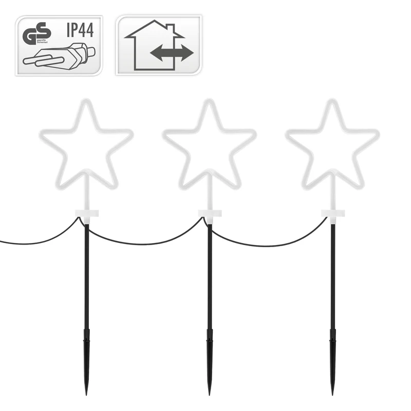 3er Set Gartenstecker Stern 58 cm für Innen & Außen Lichterkette für Weihnachten