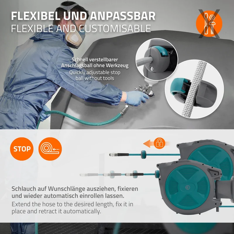 Druckluft Schlauchtrommel Automatik 30 m 1/4" Anschluss für Wandmontage