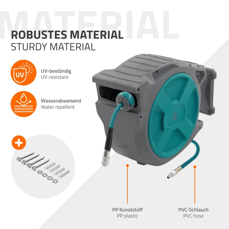Druckluft Schlauchtrommel Automatik 30 m 1/4" Anschluss für Wandmontage