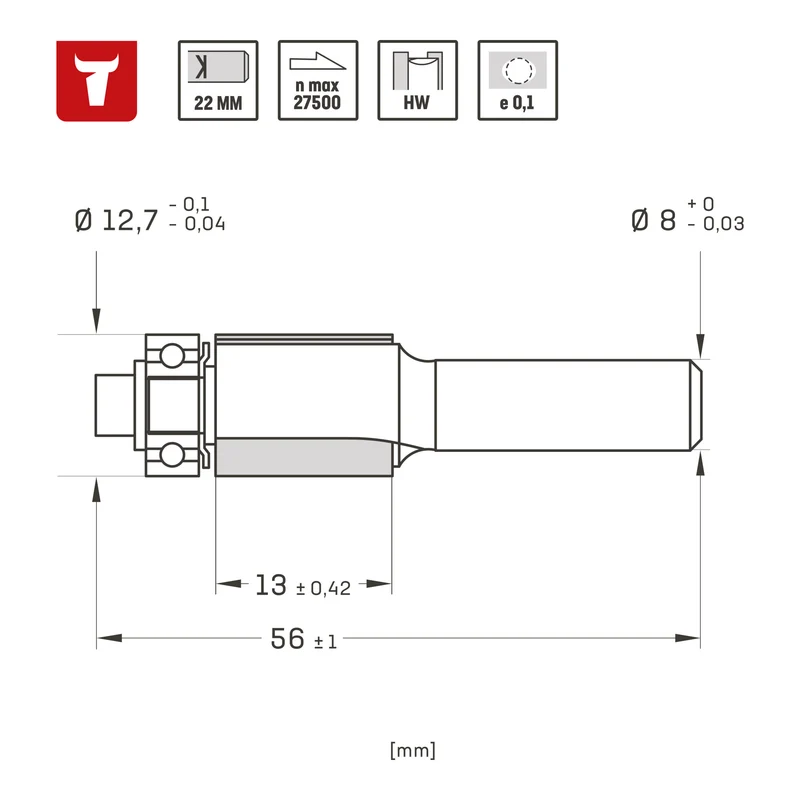 STIER Bündigfräser D12,7 x L13 x S8 mm HM (HW)