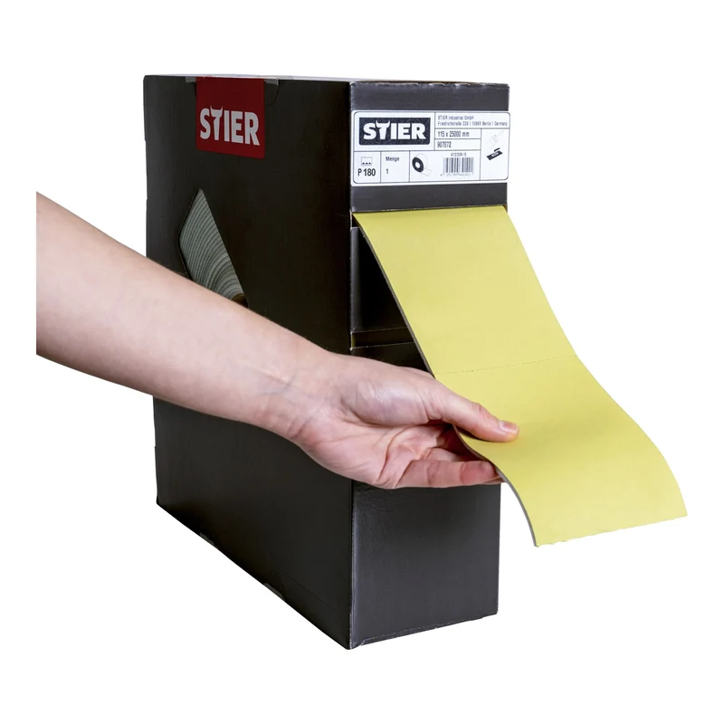 STIER Schleifpapier auf Schaumunterlage P180 115x92mm Rollenlänge: 25m Profile