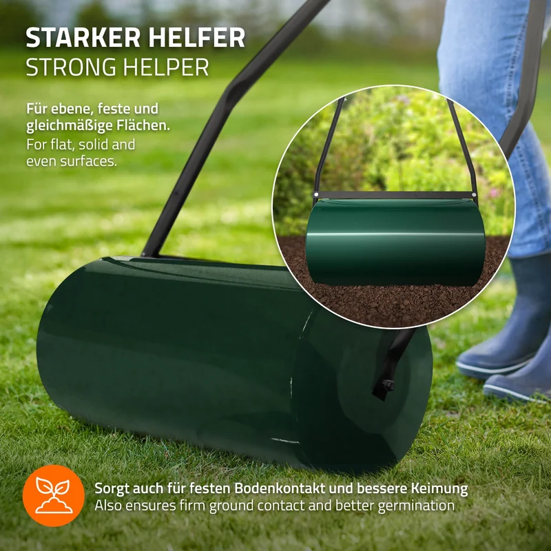 Rasenwalze befüllbar mit Wasser oder Sand 50 Liter Füllvolumen Grün Gartenwalze 60 cm aus Stahl