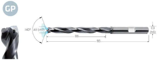 High-performance drill VHM PREMUS GP, GP, 8 × A11, TiAlN, HB, IKZ