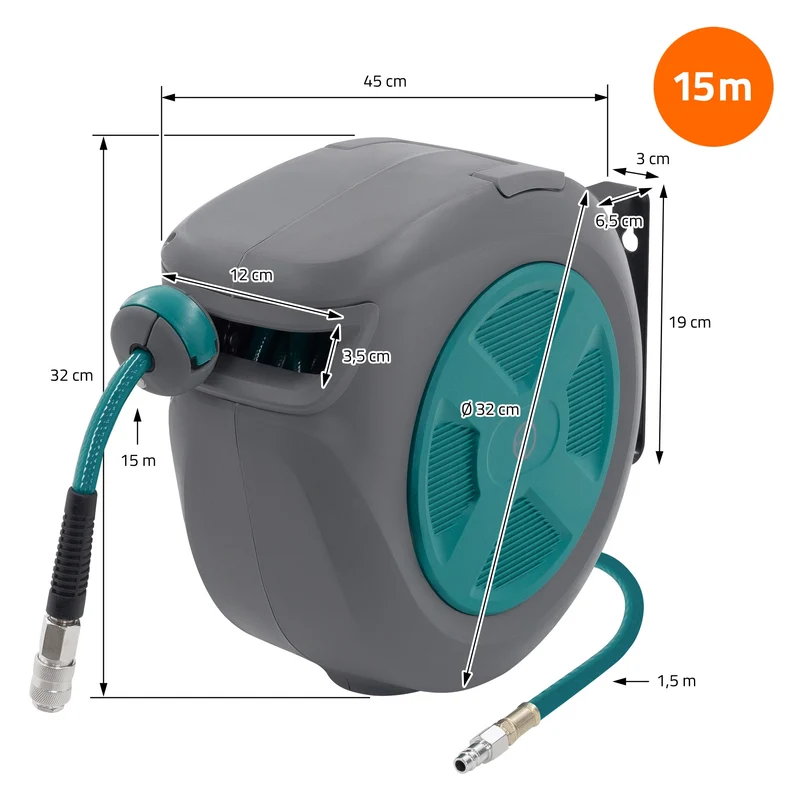 Druckluft Schlauchtrommel Automatik 15 m 1/4" Anschluss für Wandmontage