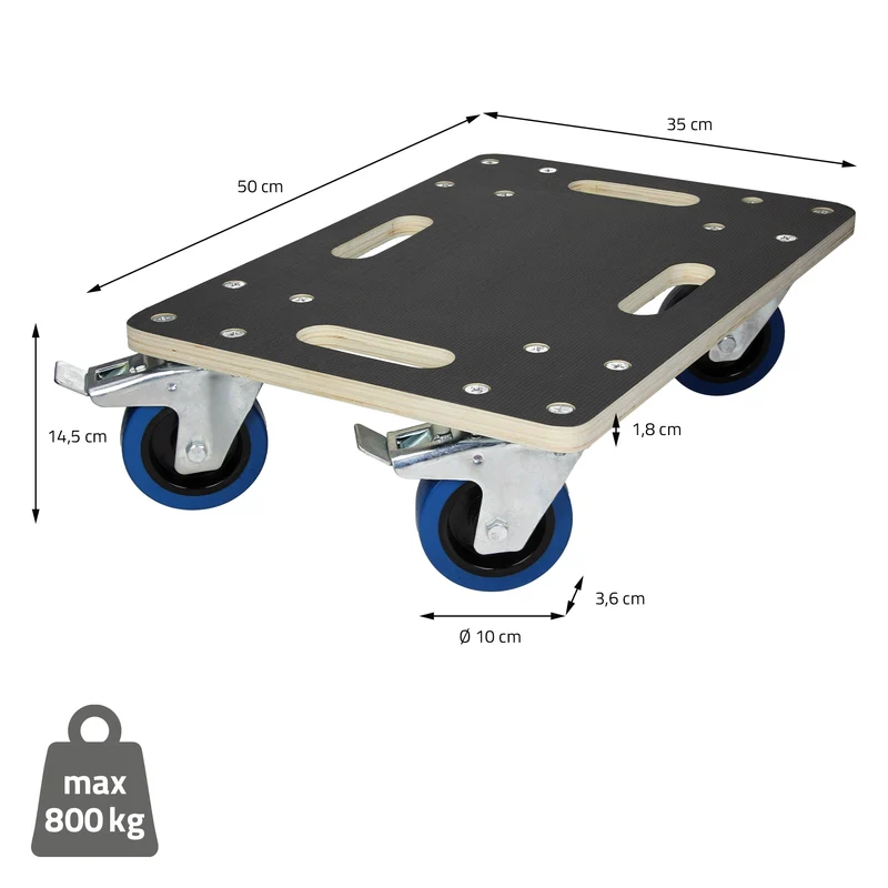 B-Ware Rollbrett Möbelroller 35 x 50 cm aus Multiplex mit Feststellbremsen Traglast 800 kg