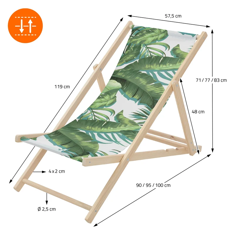 2er Set Gartenliege aus Holz in Tropical Grün-Weiß klappbarer Beachstuhl Strandstuhl Strandliege Liegestuhl Sonnenliege Relaxliege