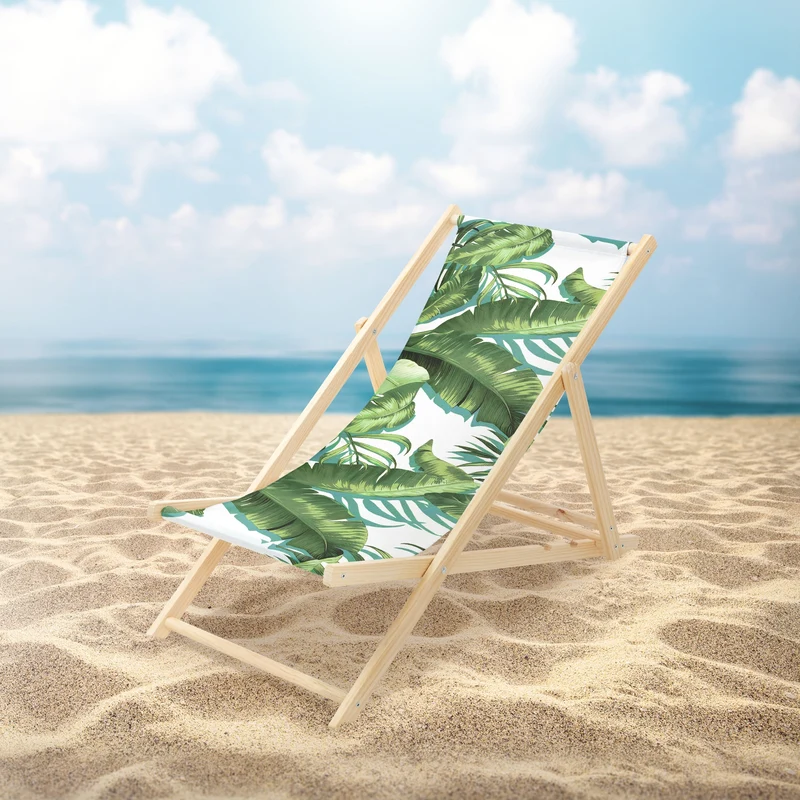 2er Set Gartenliege aus Holz in Tropical Grün-Weiß klappbarer Beachstuhl Strandstuhl Strandliege Liegestuhl Sonnenliege Relaxliege