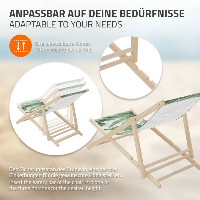 Gartenliege aus Holz in Palme Grün-Weiß klappbarer Beachstuhl Strandstuhl Strandliege Liegestuhl Sonnenliege Relaxliege