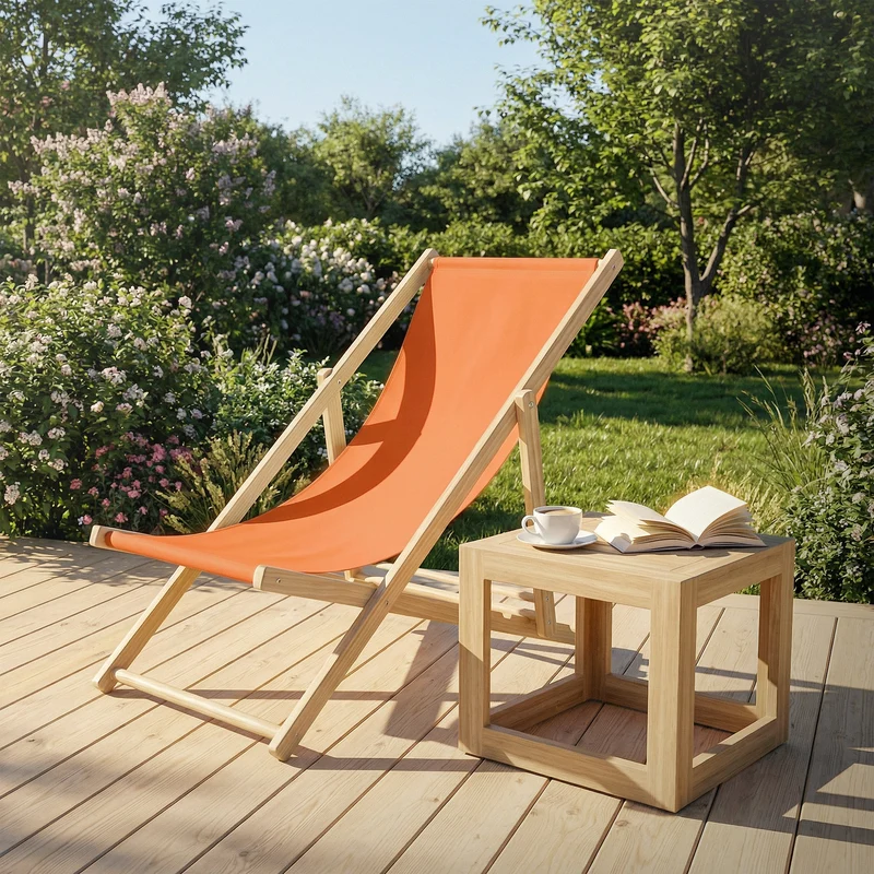 B-Ware Gartenstuhl Strandliege Liegestuhl Sonnenliege Orange aus Holz klappbar