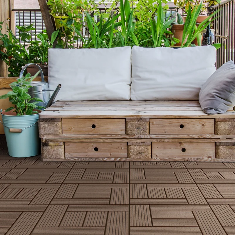 WPC Terrassenfliesen 30x30 cm 33er Set für 3m² Dunkelbraun in Holzoptik Mosaik mit Drainage und Klicksystem