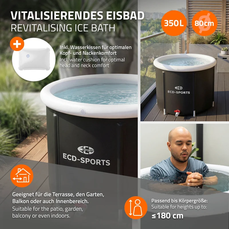 Eisbad Ø80 cm, Eistonne mit Isolierung, Komplettset, 350L Eisfass Tonne für Eisbaden, Kältetherapie & Regeneration, Faltbare