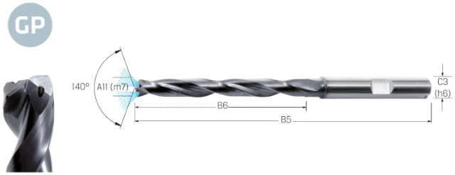 High-performance drill VHM PREMUS GP, GP, 8 × A11, TiAlN, HB, IKZ