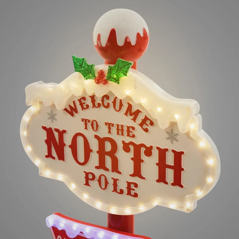 Weihnachtsdeko Wegweiser 95cm 59 bunte LEDs Innen/Außen Nordpol Wetterfest