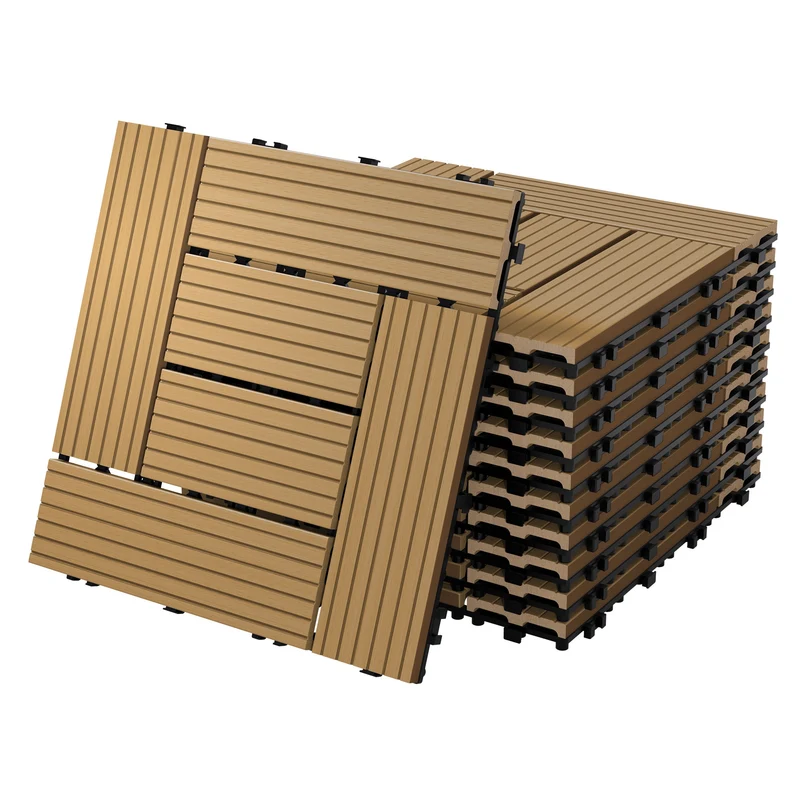 WPC Terrassenfliesen 30x30 cm 22er Set für 2m² Teak in Holzoptik Mosaik mit Drainage und Klicksystem