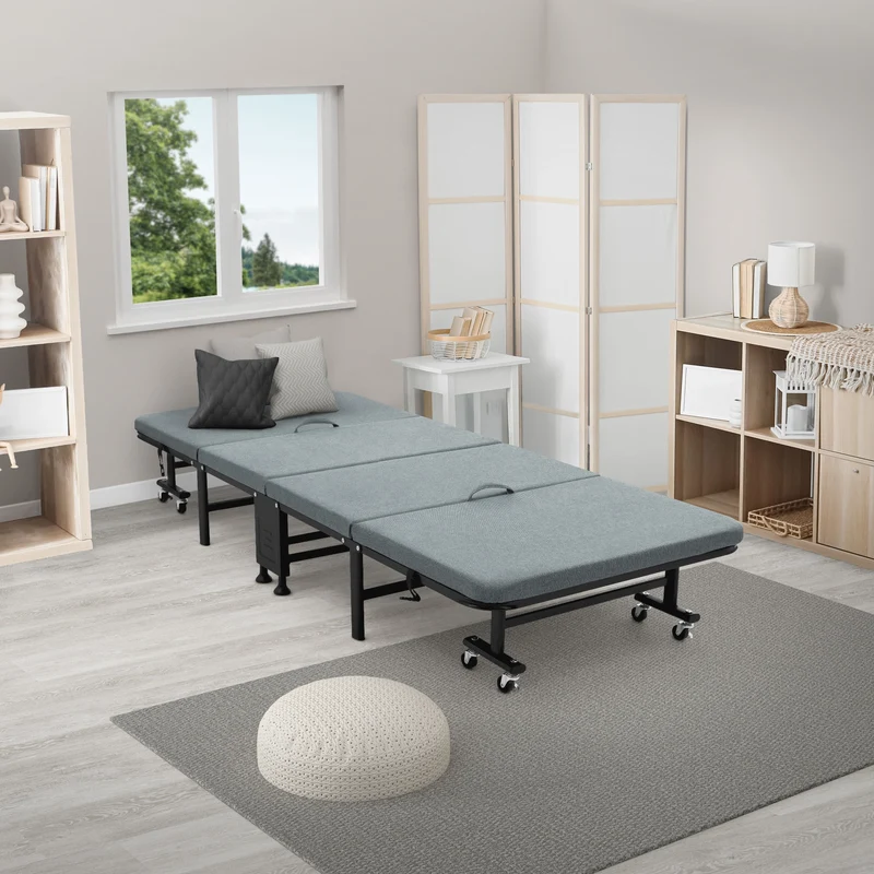 Klappbares Gästebett 90x200 cm mit Matratze, rollbar, für Kinder & Erwachsene bis 200kg belastbar