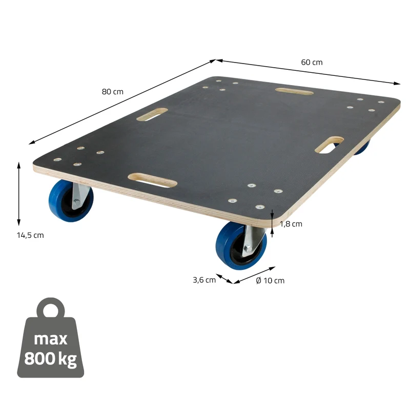 2er Set Rollbrett Möbelroller 60 x 80 cm aus Multiplex Traglast 800 kg
