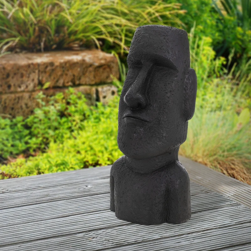 Moai Rapa Nuil Kopf Figur 26,5x19x53,5 cm Anthrazit aus Kunstharz Polyresin