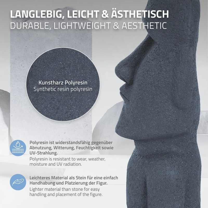 Moai Rapa Nui Kopf Figur 26,5x19x53,5 cm Grau aus Kunstharz Polyresin