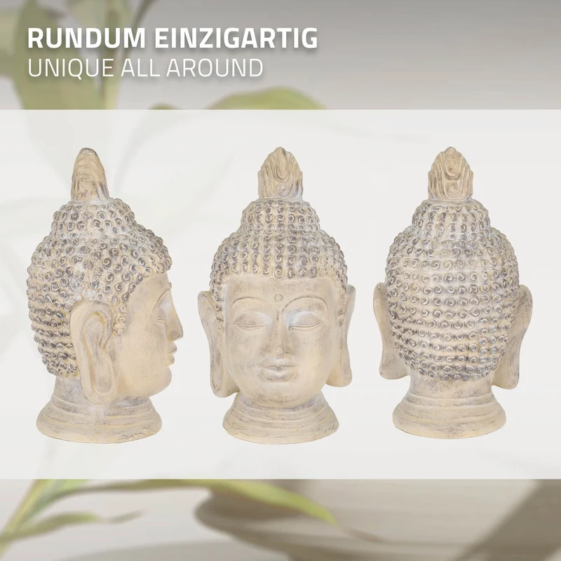 Buddha Kopf Figur 45x39x78 cm Beige/Grau aus Kunststein