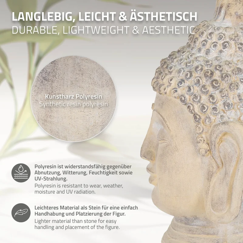 Buddha Kopf Figur 30x30x55 cm Beige/Grau aus Kunststein