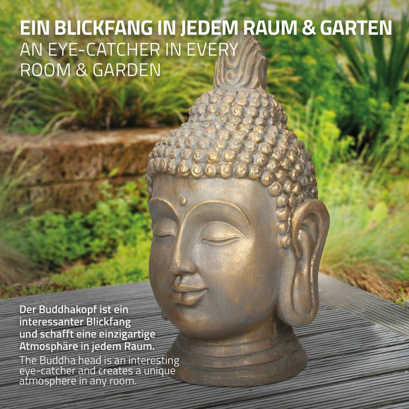 Buddha Kopf Statue 53 cm bronze aus Polyresin