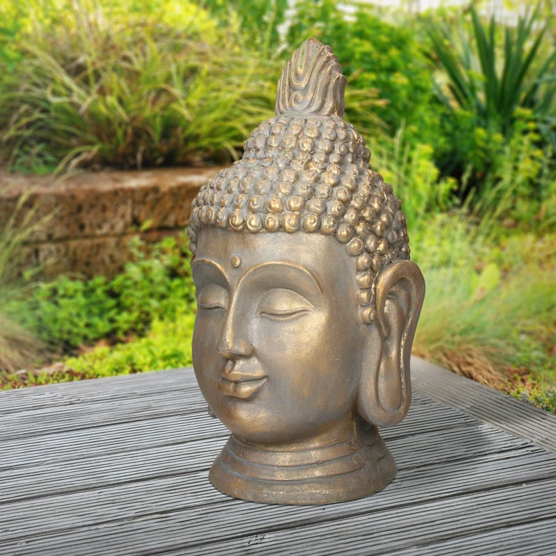 Buddha Kopf Statue 53 cm bronze aus Polyresin