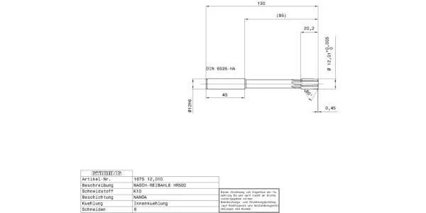 Machine reamers / Ø 12,010 mm / 0,005 / Factory standard. / Solid carbide