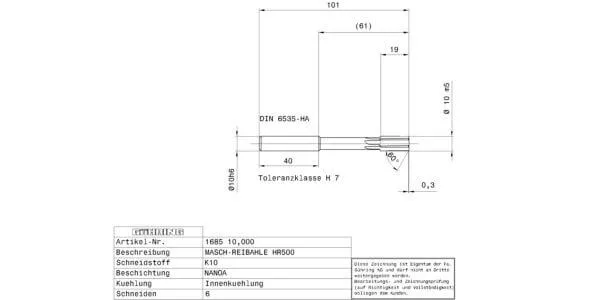 Machine reamers / Ø 10.000 mm / H7 / Factory standard / Solid carbide / TiAlN-nanoA