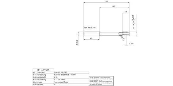 Machine reamers / Ø 12,010 mm / 0,005 / Factory standard / Solid carbide / AlTiN nano