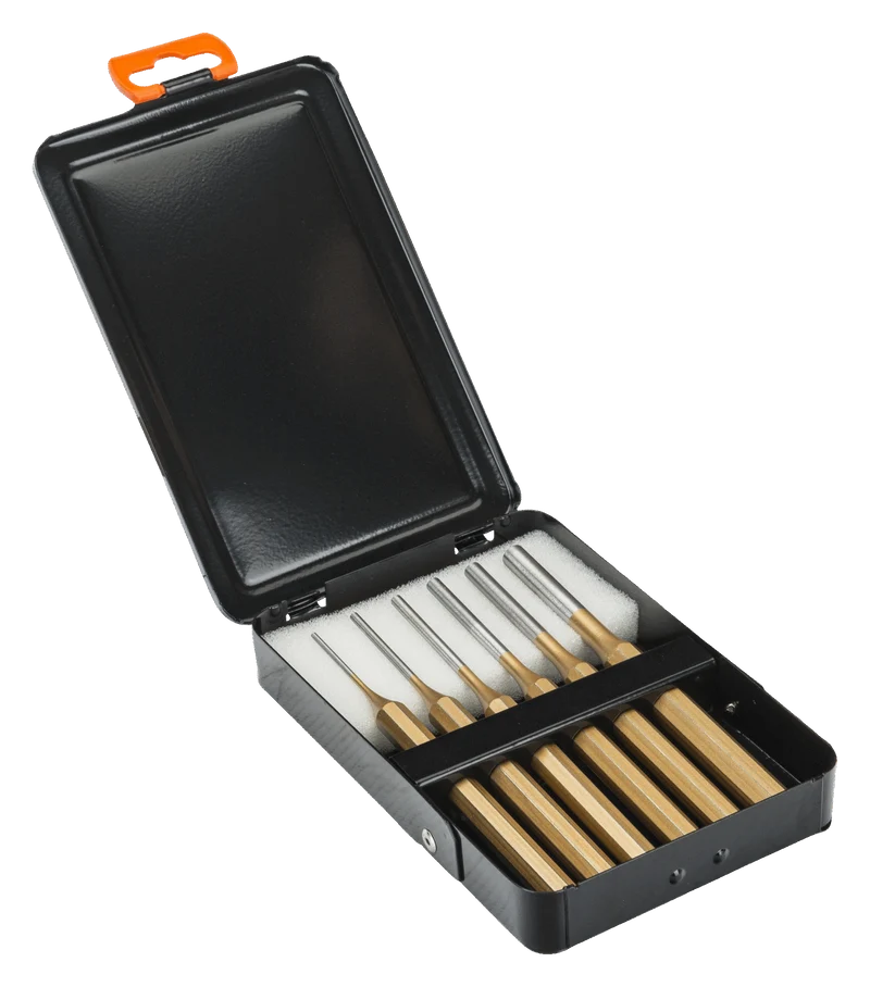 Set of coated pin punches with octagonal body