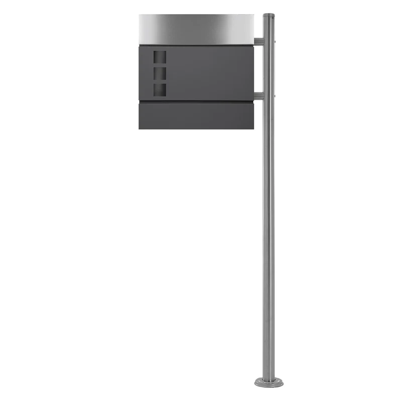 Standbriefkasten mit Zeitungsfach 37 cm Anthrazit inkl. Ständer 120 cm hoch Silber Briefkasten freistehend