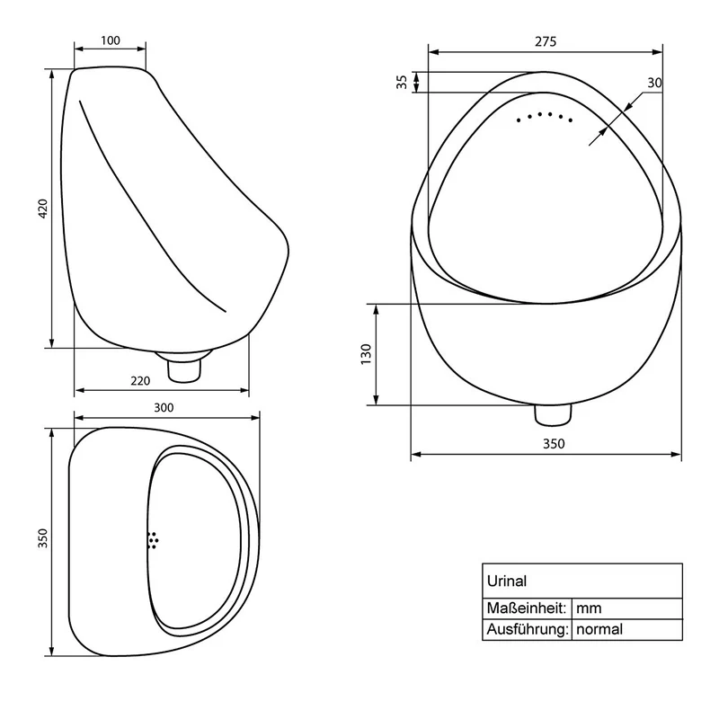 Urinal Pissoir aus Keramik mit Zulauf von Hinten inkl. Absaug Siphon Luxebath
