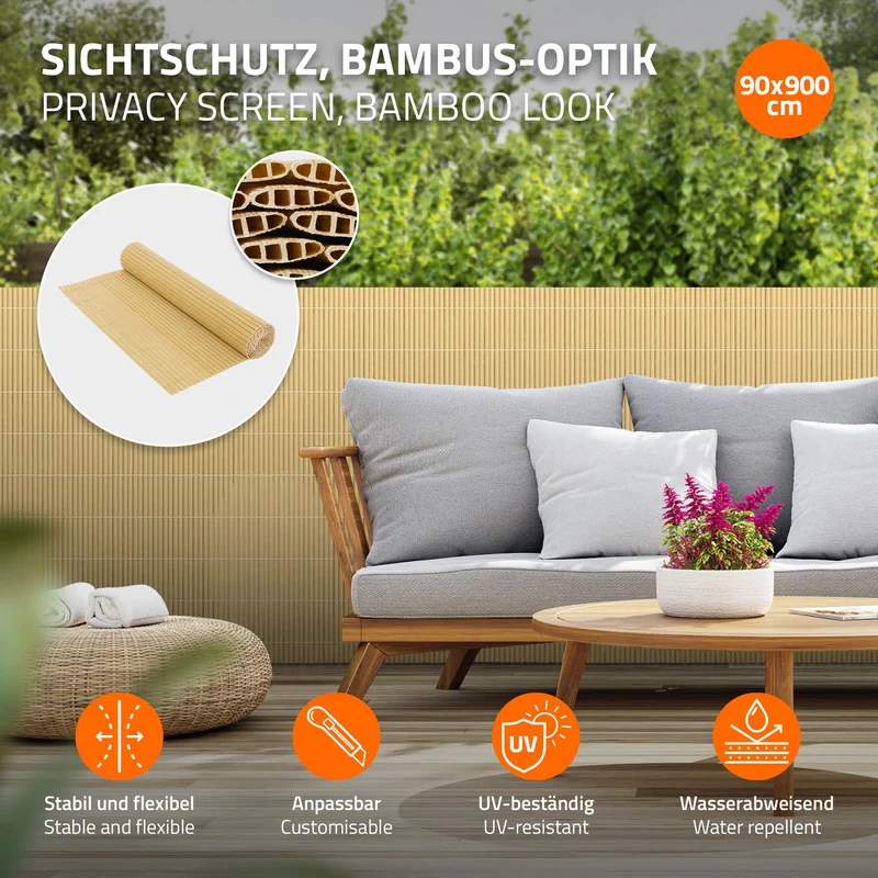 Sichtschutzmatte 90x900 cm Sichtschutzzaun Windschutz Balkonschutz PVC Bambus UV-beständig