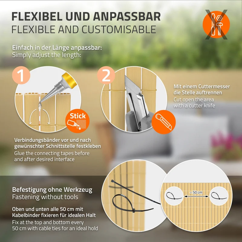Sichtschutzmatte 90x900 cm Sichtschutzzaun Windschutz Balkonschutz PVC Bambus UV-beständig