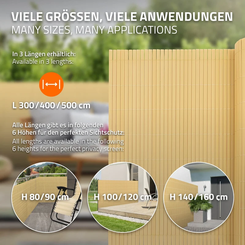 Sichtschutzmatte 90x900 cm Sichtschutzzaun Windschutz Balkonschutz PVC Bambus UV-beständig