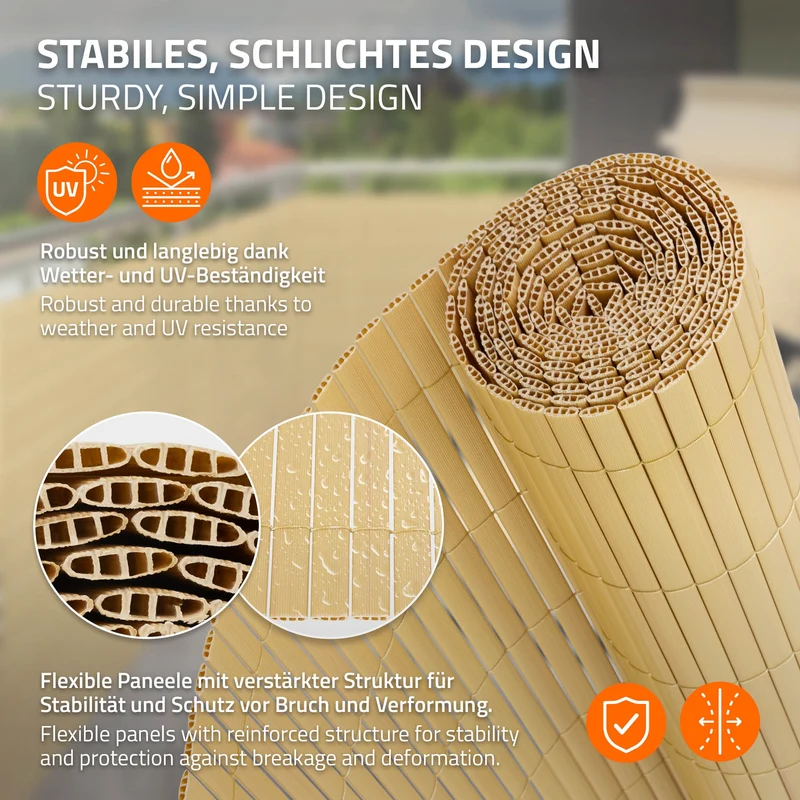 Sichtschutzmatte 90x800 cm Sichtschutzzaun Windschutz Balkonschutz PVC Bambus UV-beständig