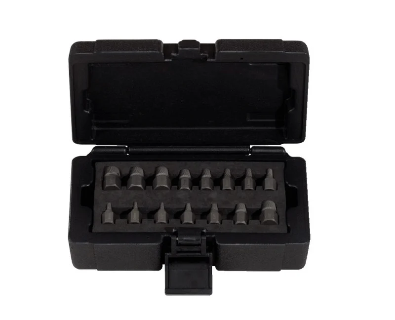 15-piece spiral screw extractor set, hex drive