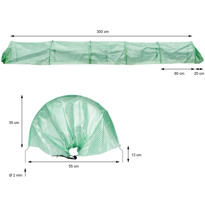 2er Set Folientunnel 300x55x35 cm Transparent/Grün aus PE-Gitterfolie