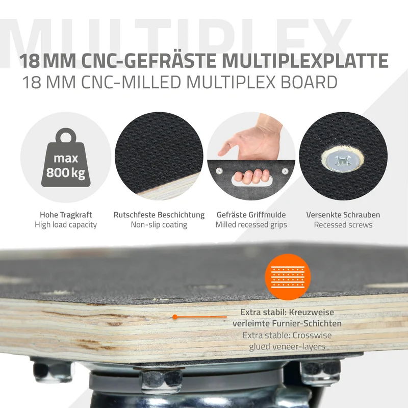 Rollbrett Möbelroller 60 x 80 cm aus Multiplex Traglast 800 kg