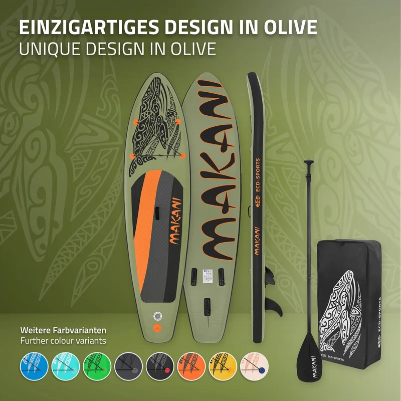 Stand Up Paddle aufblasbares SUP Board Makani 320x80x15 cm in Olive aus PVC inkl. Pumpe und Tragetasche