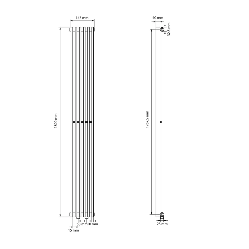 Badheizkörper Tilbrook 145x1800 mm Weiß mit Boden Anschlussgarnitur