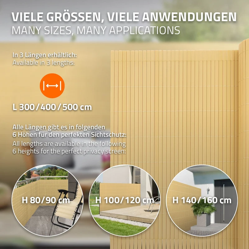 Sichtschutzmatte 160x900 cm Sichtschutzzaun Windschutz Balkonschutz PVC Bambus UV-beständig