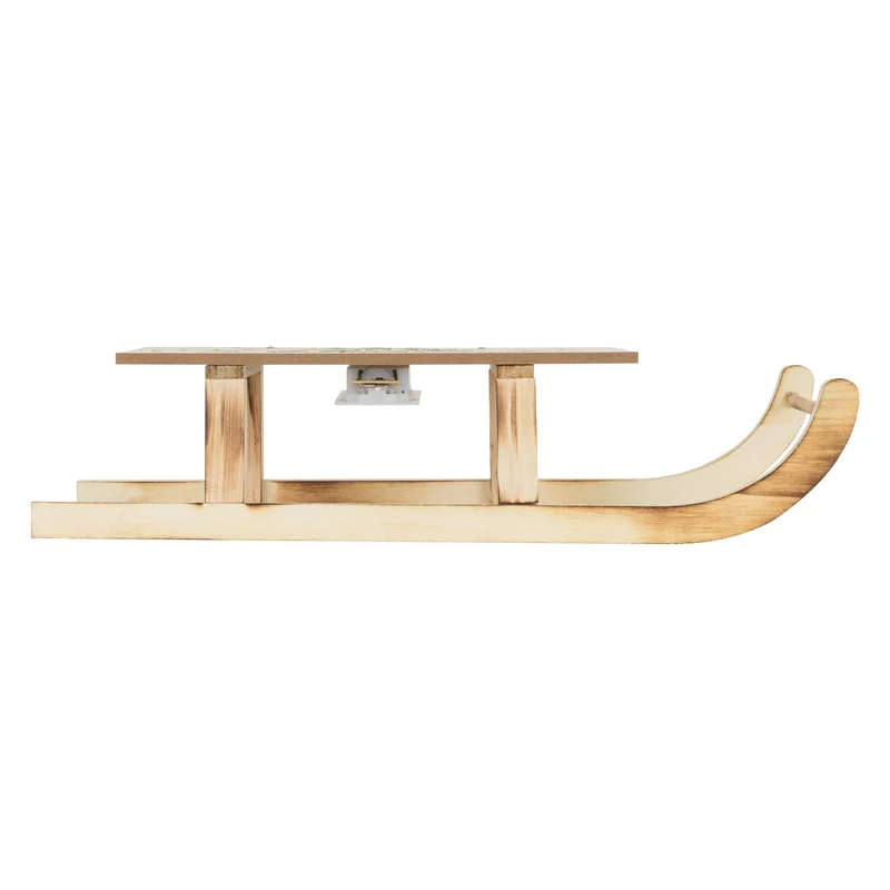 Deko Schlitten aus Holz mit warmweißen LED mit Timer 42x16x9,5 cm Braun Weihnachtsschlitten