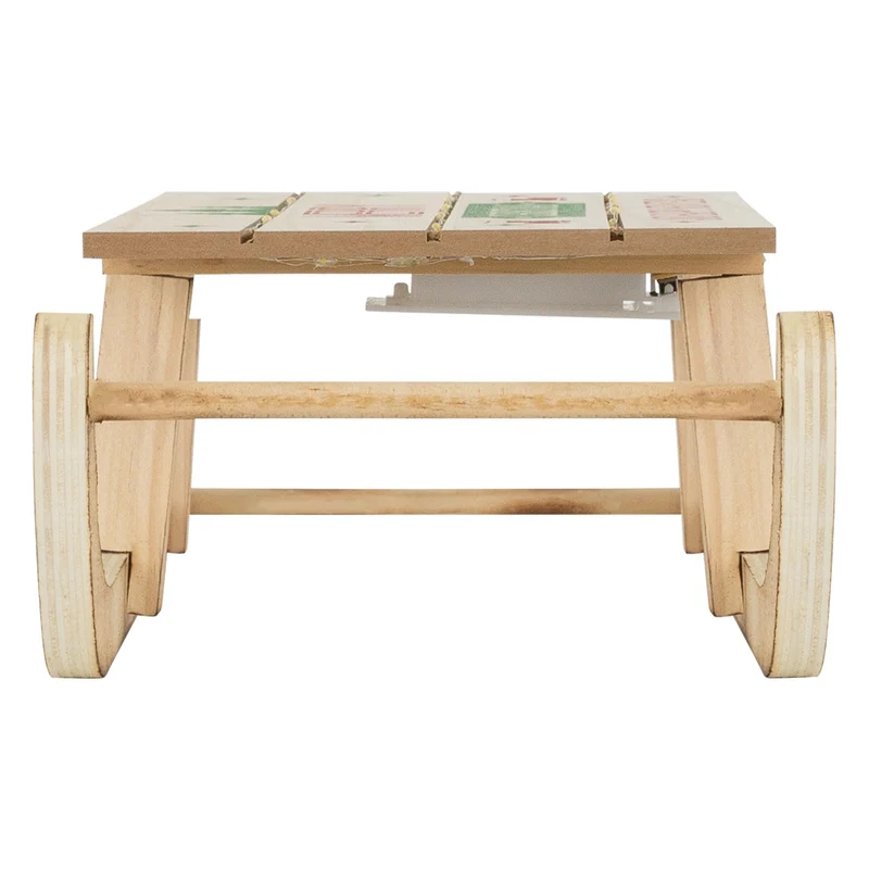 Deko Schlitten aus Holz mit warmweißen LED mit Timer 42x16x9,5 cm Braun Weihnachtsschlitten