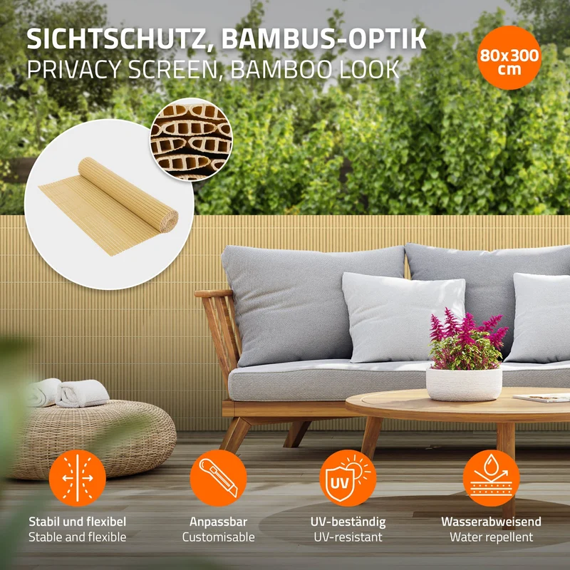 Sichtschutzmatte 80x300 cm Sichtschutzzaun Windschutz Balkonschutz PVC Bambus UV-beständig