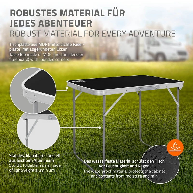 Campingtisch klappbar 70x50x60 cm Schwarz aus Aluminium