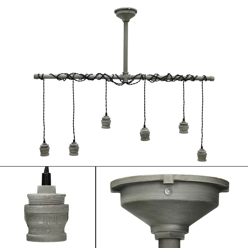 Hängelampe 6 flammig E27 Fassung 43 cm Beton-Optik aus Metall